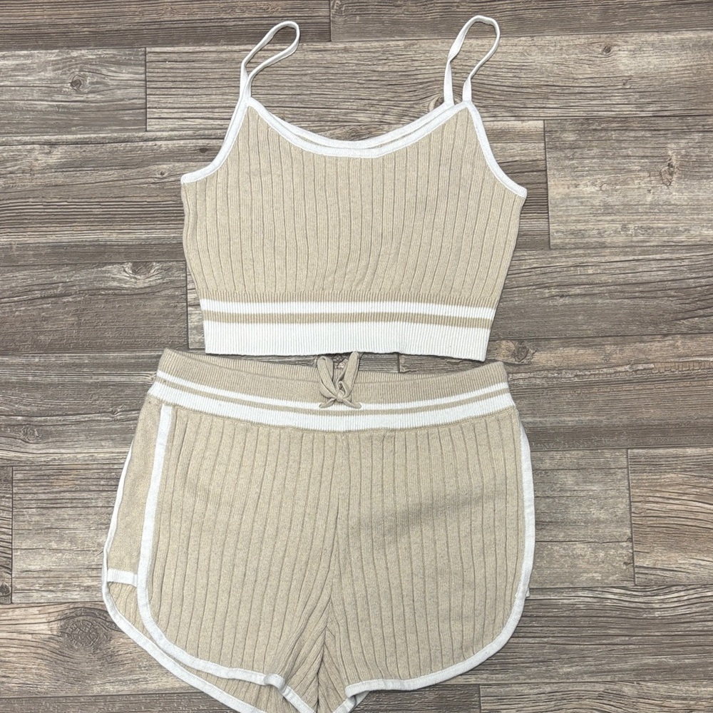 Lucky brand Beige Ribbed Lounge Set